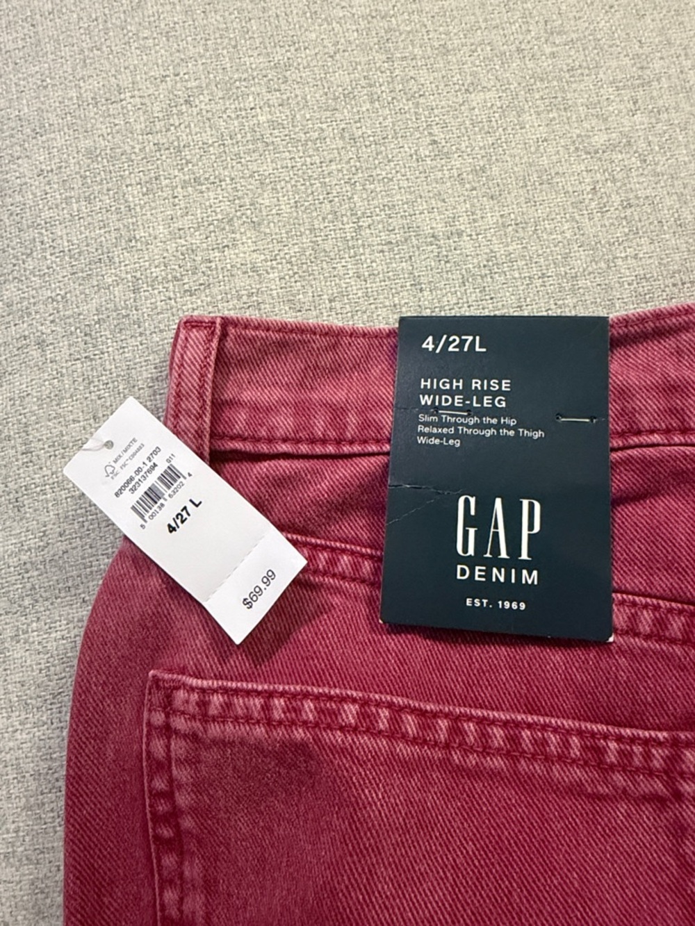 NWT GAP Denim High-Rise Wide-Leg Jeans - Berry Red